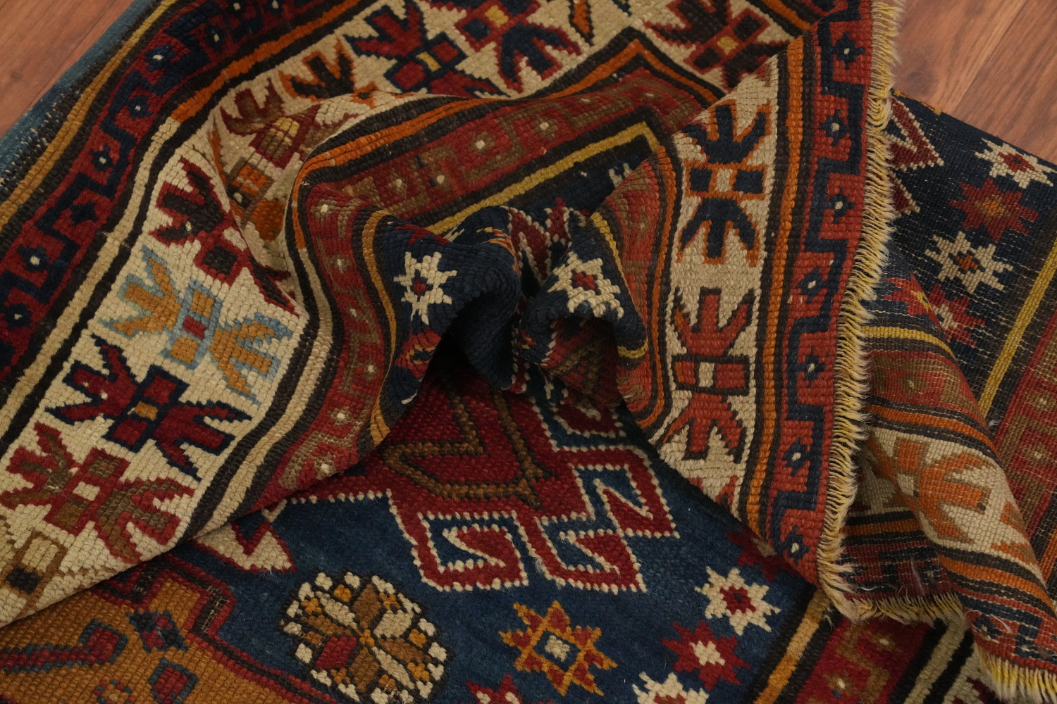 Pre-1900 Antique Kazak Vegetable Dye Rug 4x5