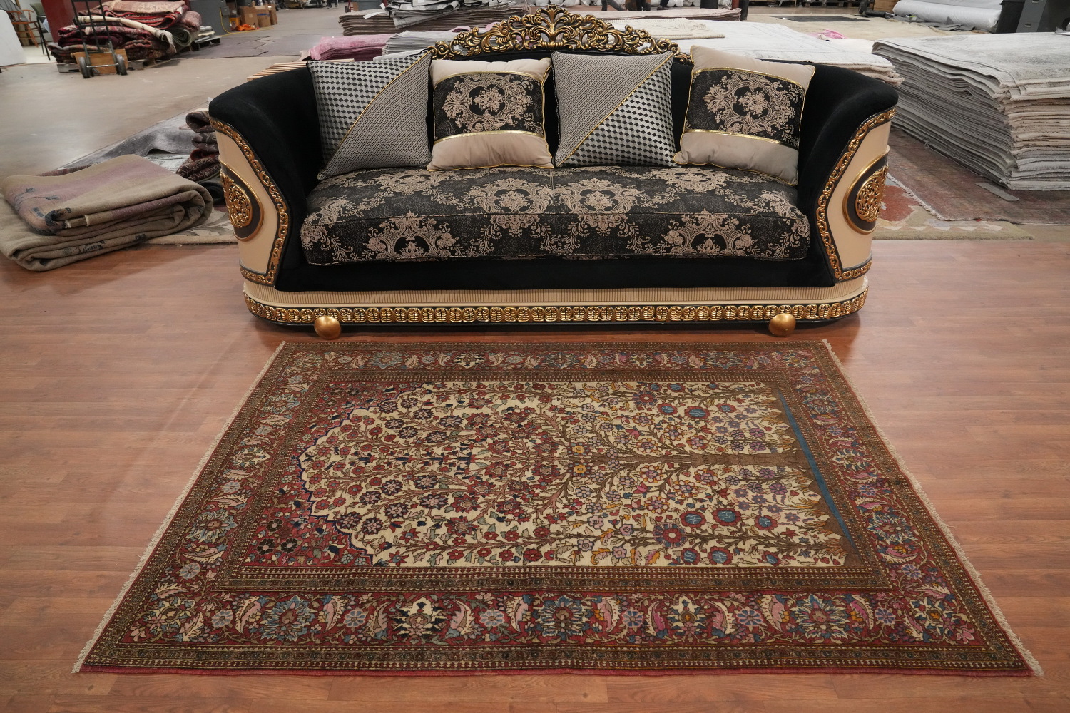 Pre-1900 Antique Isfahan Vegetable Dye Persian Rug 5x6