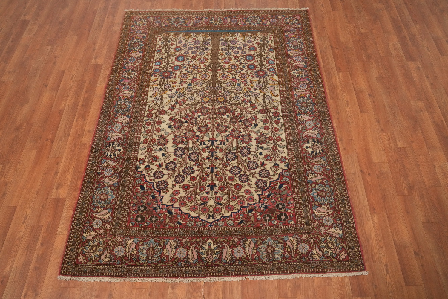 Pre-1900 Antique Isfahan Vegetable Dye Persian Rug 5x6