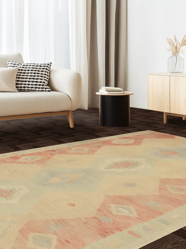 Elegant Soft Toned Geometric Patterned Kilim Area Rug 6x9