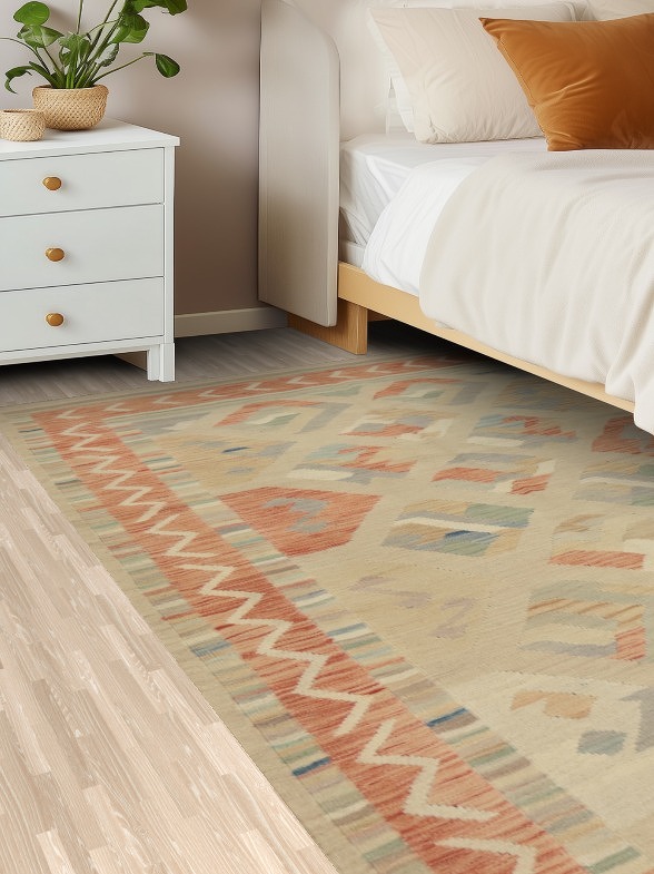 Geometric Wool Kilim Flat Weave Area Rug 5x8