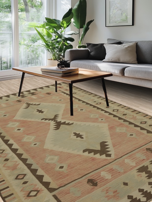 Geometric  Kilim Flat Weave Area Rug 7x10