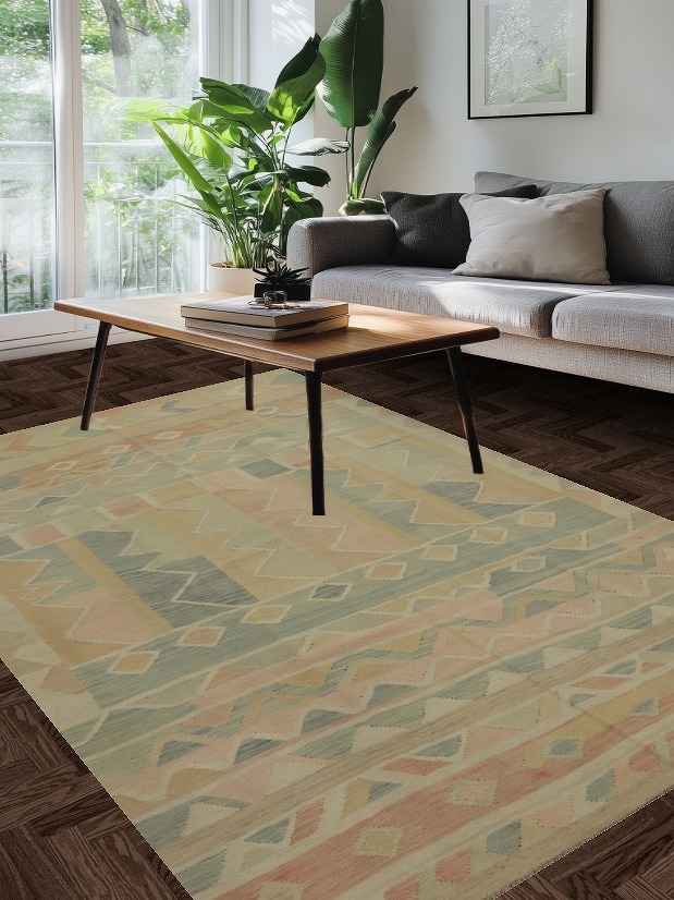 Soft Pastel Patterned Kilim Rug 6x9 Ideal for Tranquil Home Decor