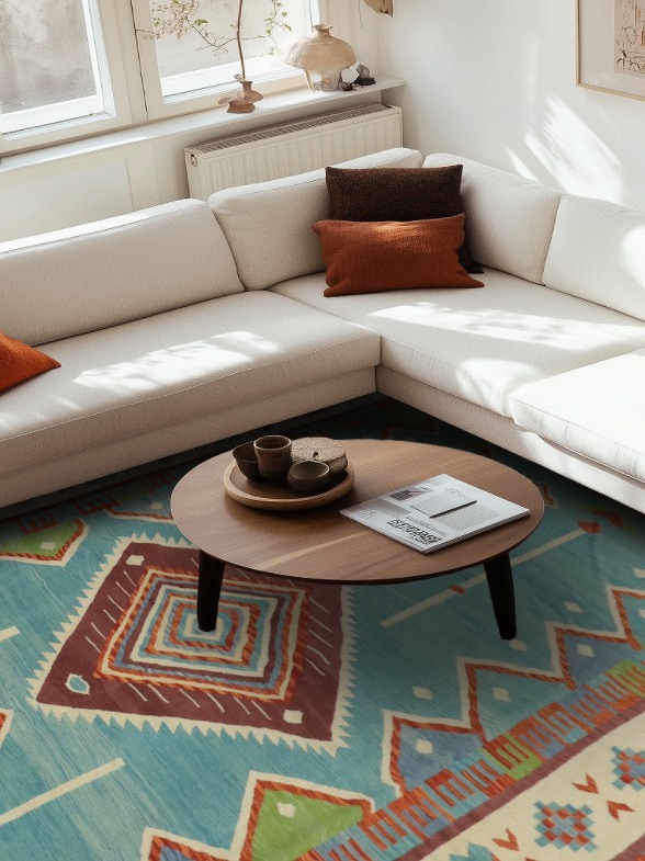 Handmade Blue Kilim Large Area Rug 10x13