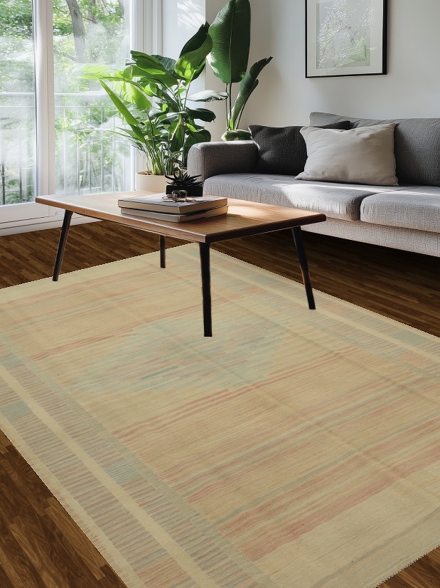 Elegant Pastel Striped Kilim Area Rug 6x9 for a Serene Living Space Ambiance