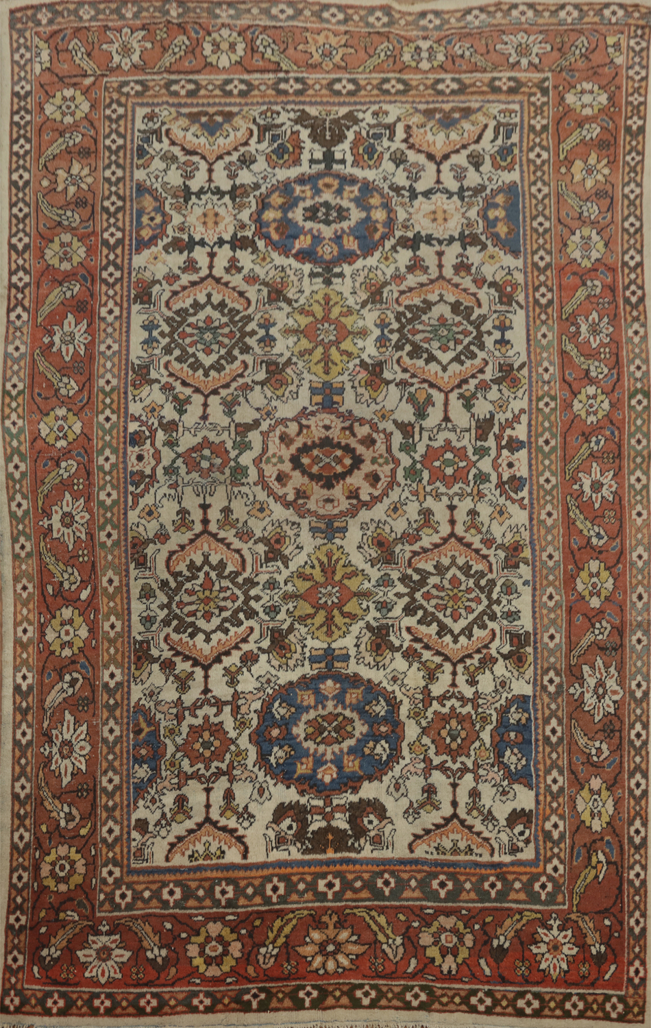 Pre-1900 Antique Mahal Vegetable Dye Persian Rug 9x12