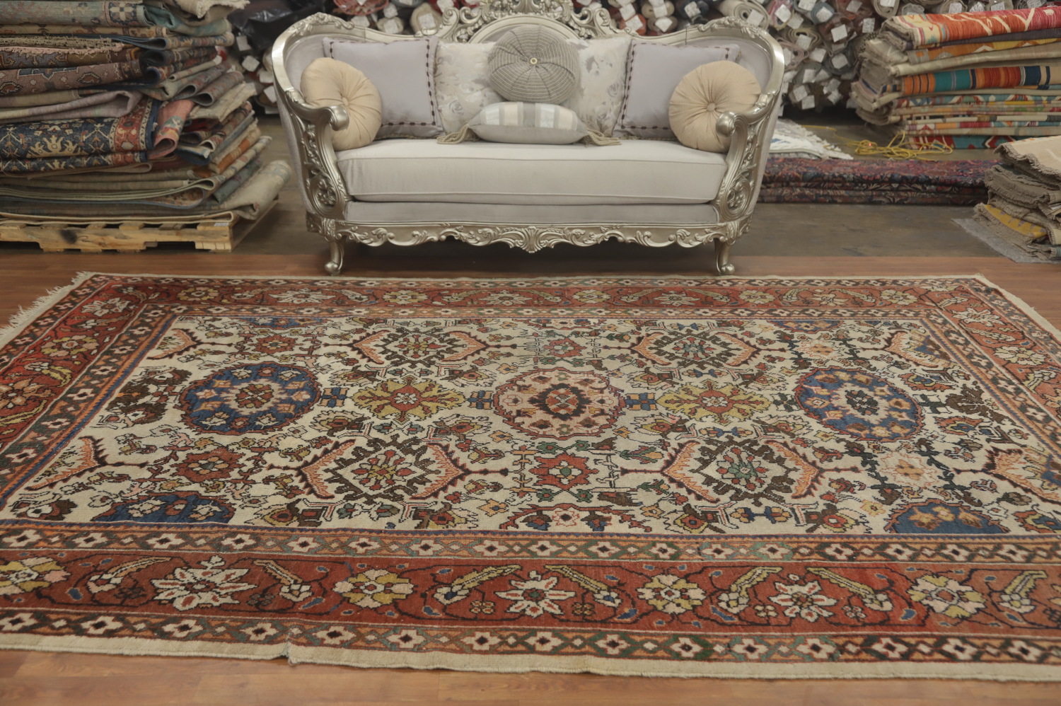 Pre-1900 Antique Mahal Vegetable Dye Persian Rug 9x12
