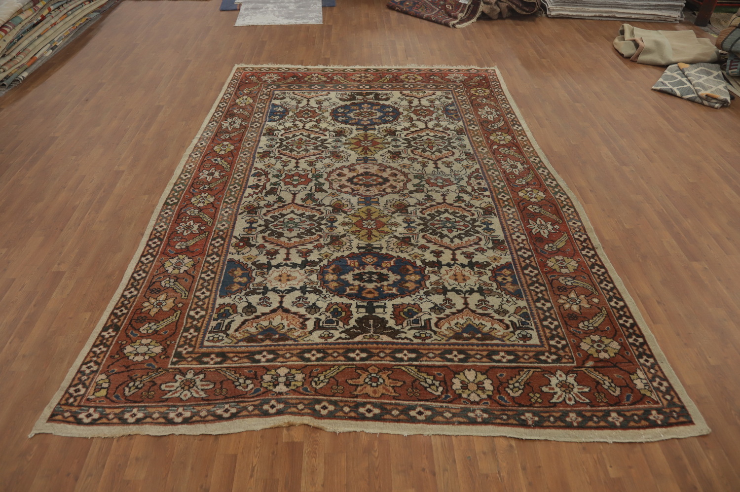 Pre-1900 Antique Mahal Vegetable Dye Persian Rug 9x12