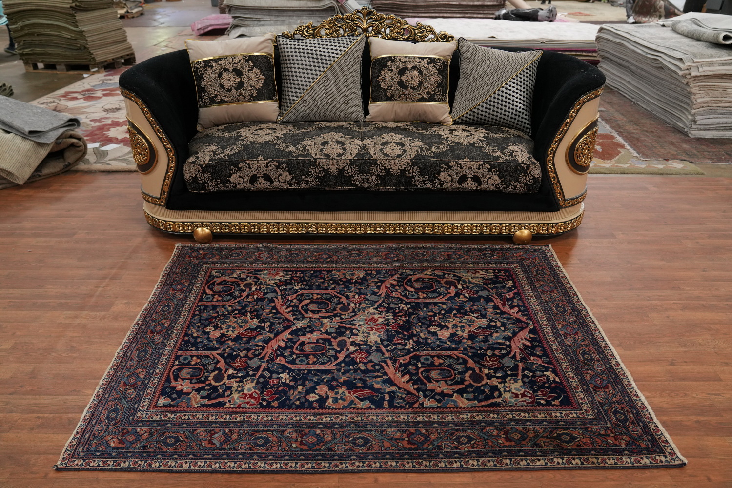 Antique Vegetable Dye Sarouk Farahan Persian Rug 5x6