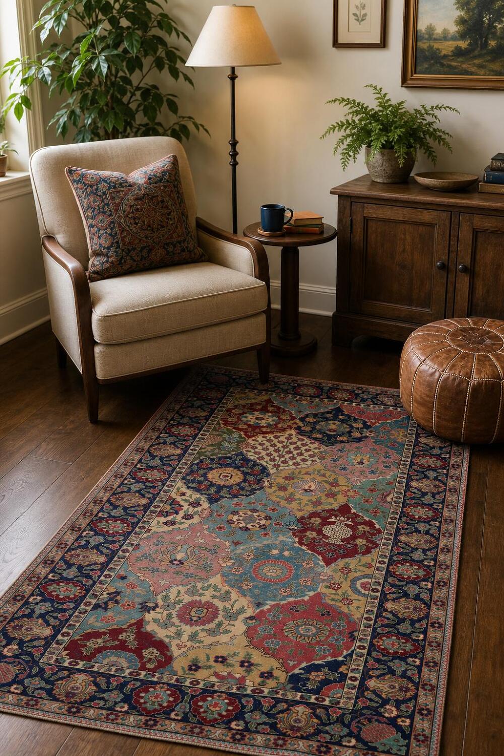 Pre-1900 Antique Tabriz Vegetable Dye Persian Rug 4x6