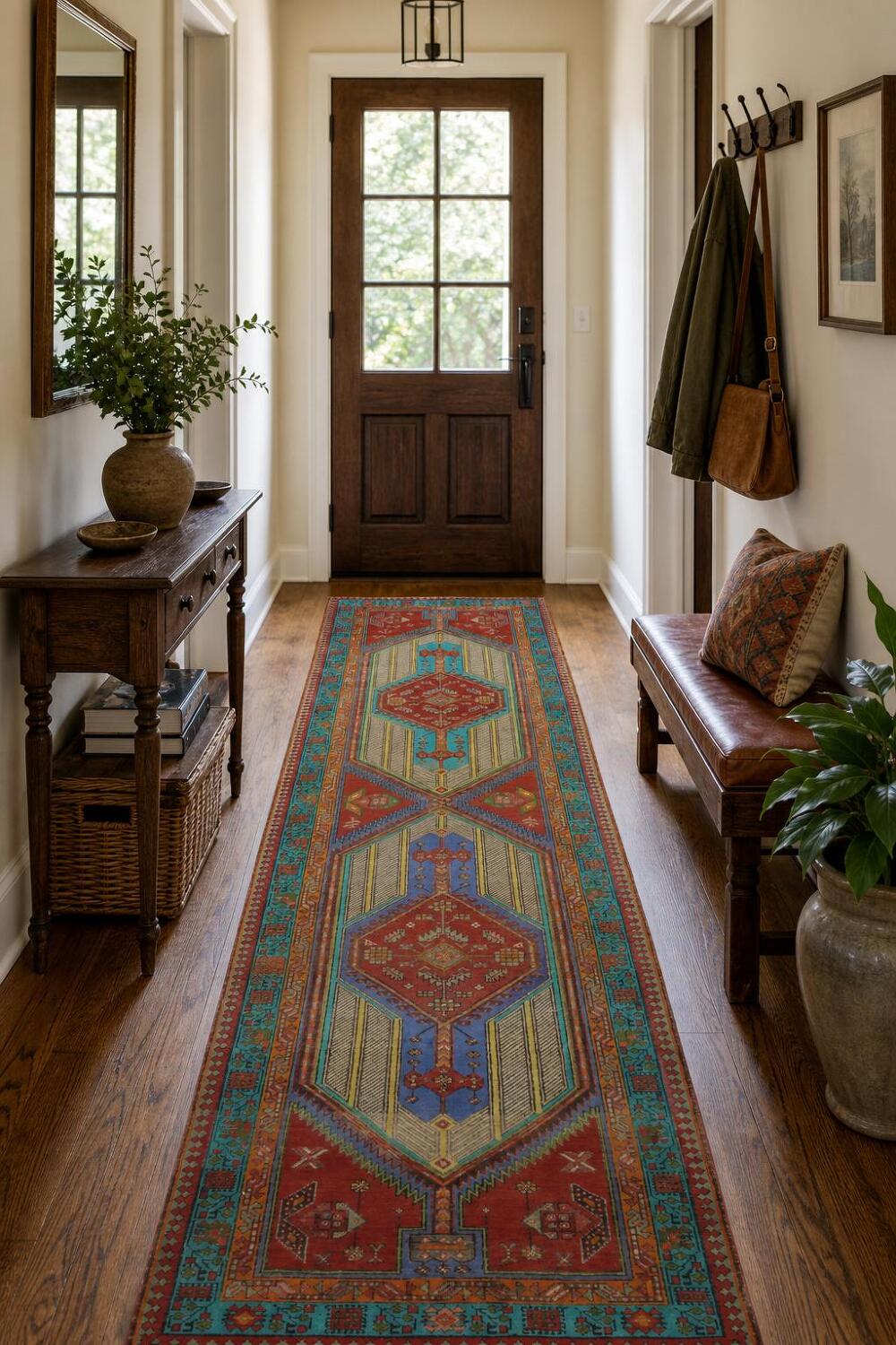 Handmade Wool Ardebil Persian Runner Rug 3x11