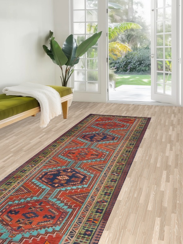 Geometric Wool Ardebil Persian Runner Rug 3x11