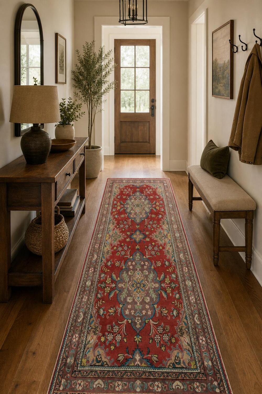 Vintage Wool Tabriz Persian Runner Rug 3x9