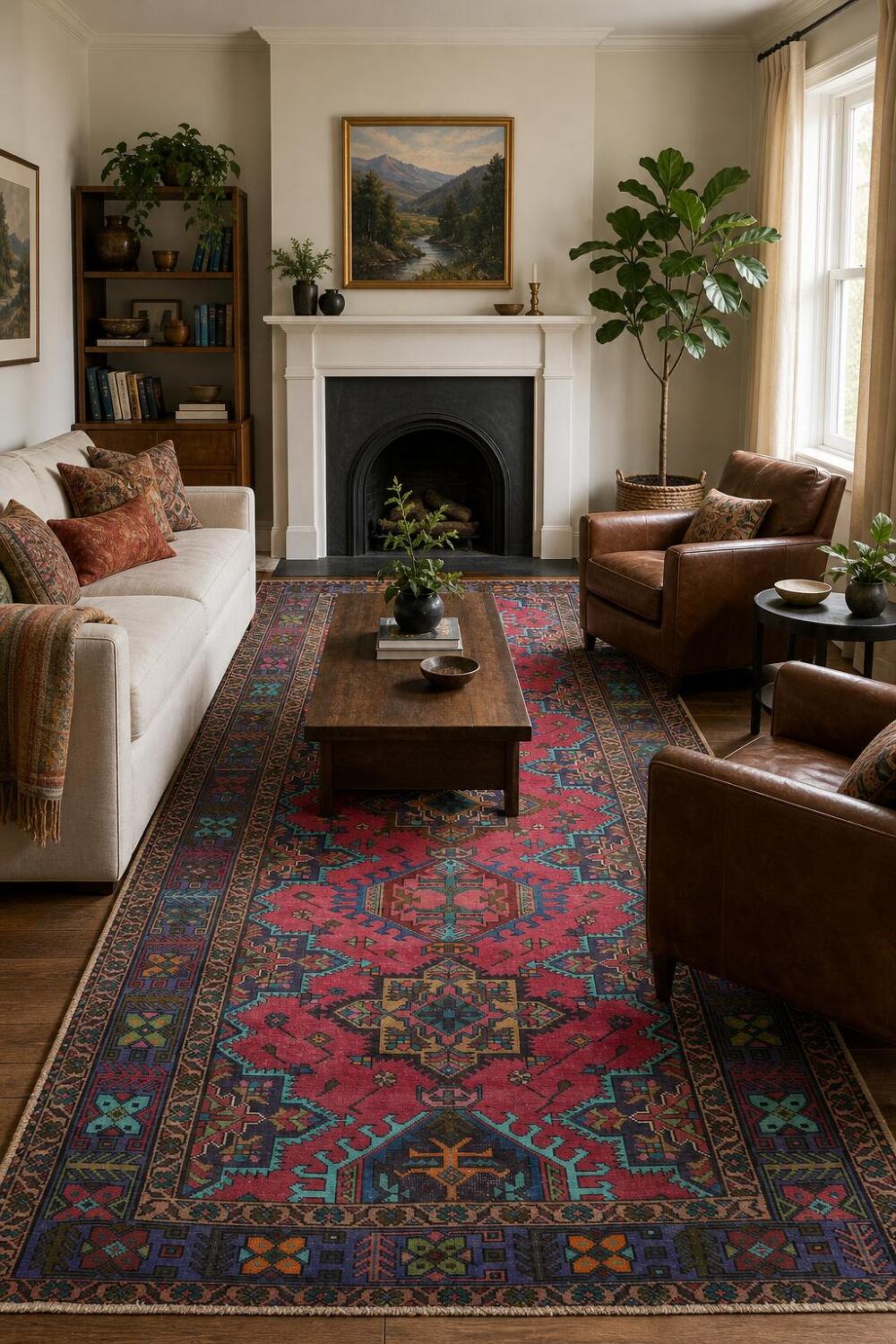Vintage Geometric Tabriz Persian Area Rug 5x12