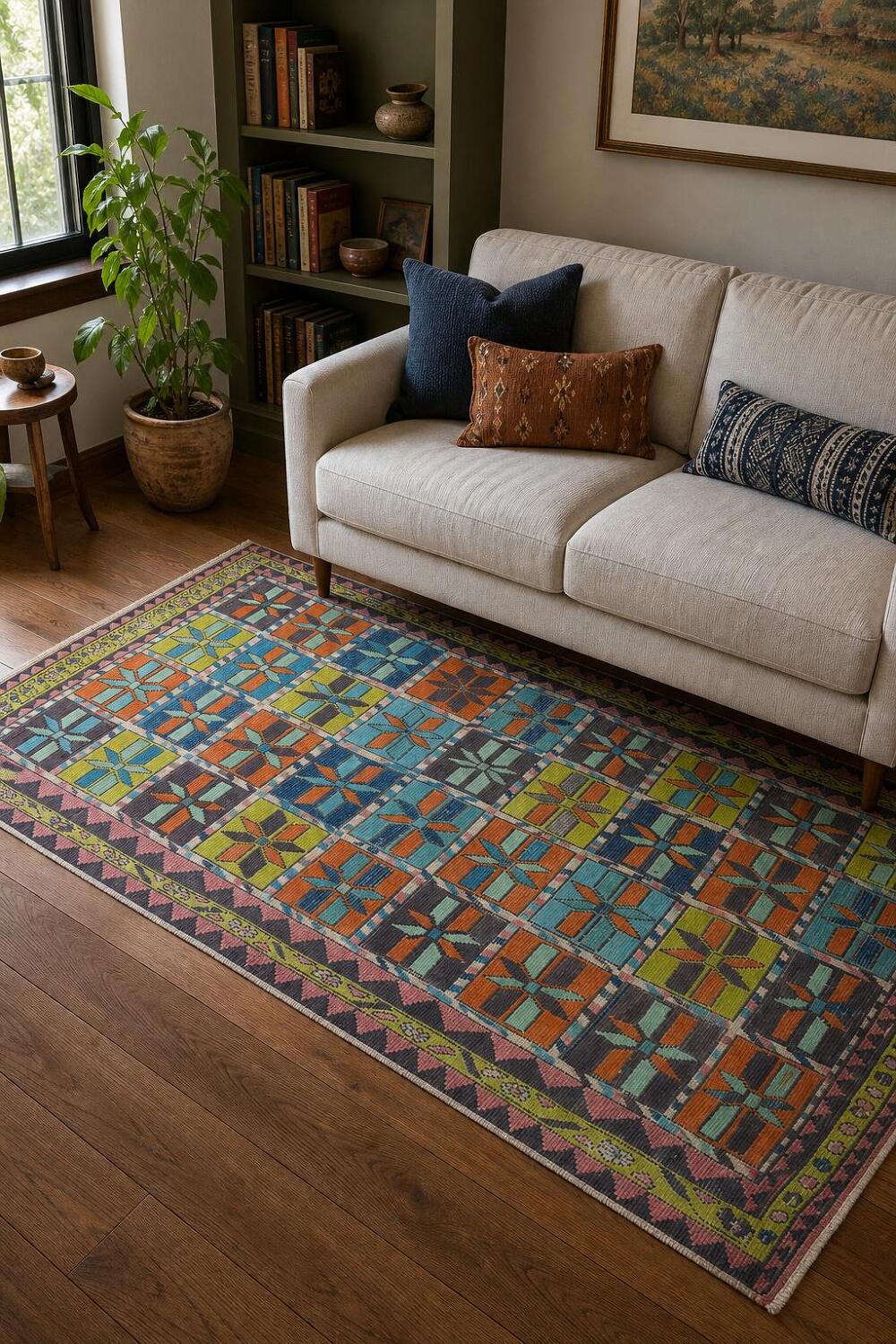 Geometric Tabriz Persian Area Rug 5x9