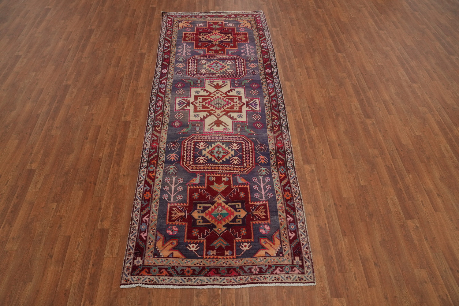 Tribal Wool Animals Meshkin Persian Runner Rug 4x11