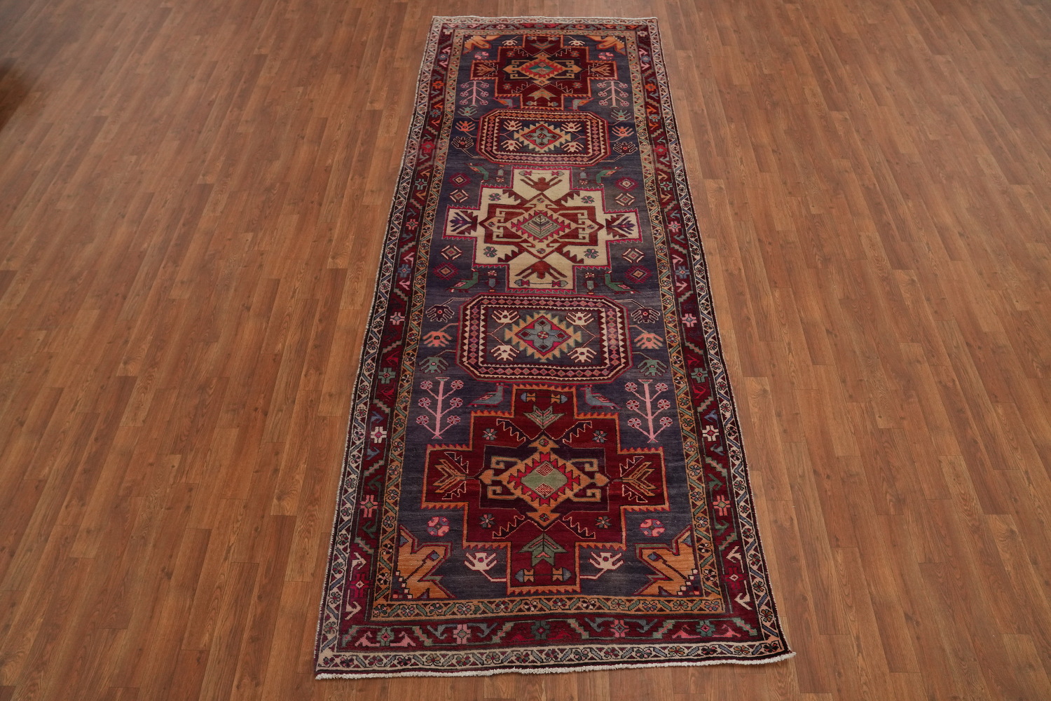Tribal Wool Animals Meshkin Persian Runner Rug 4x11