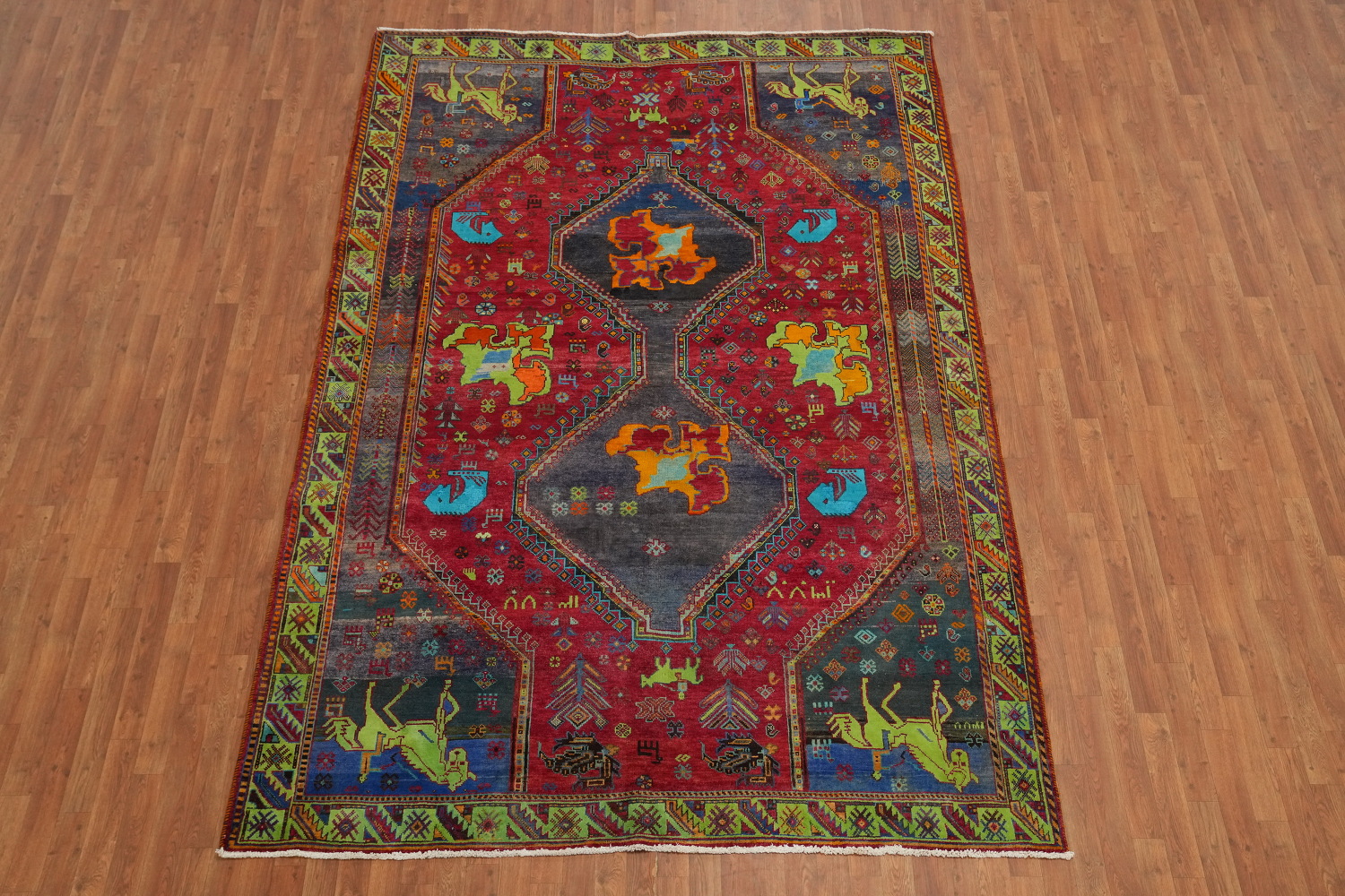 Animals Wool Tribal Shiraz Persian Area Rug 7x11