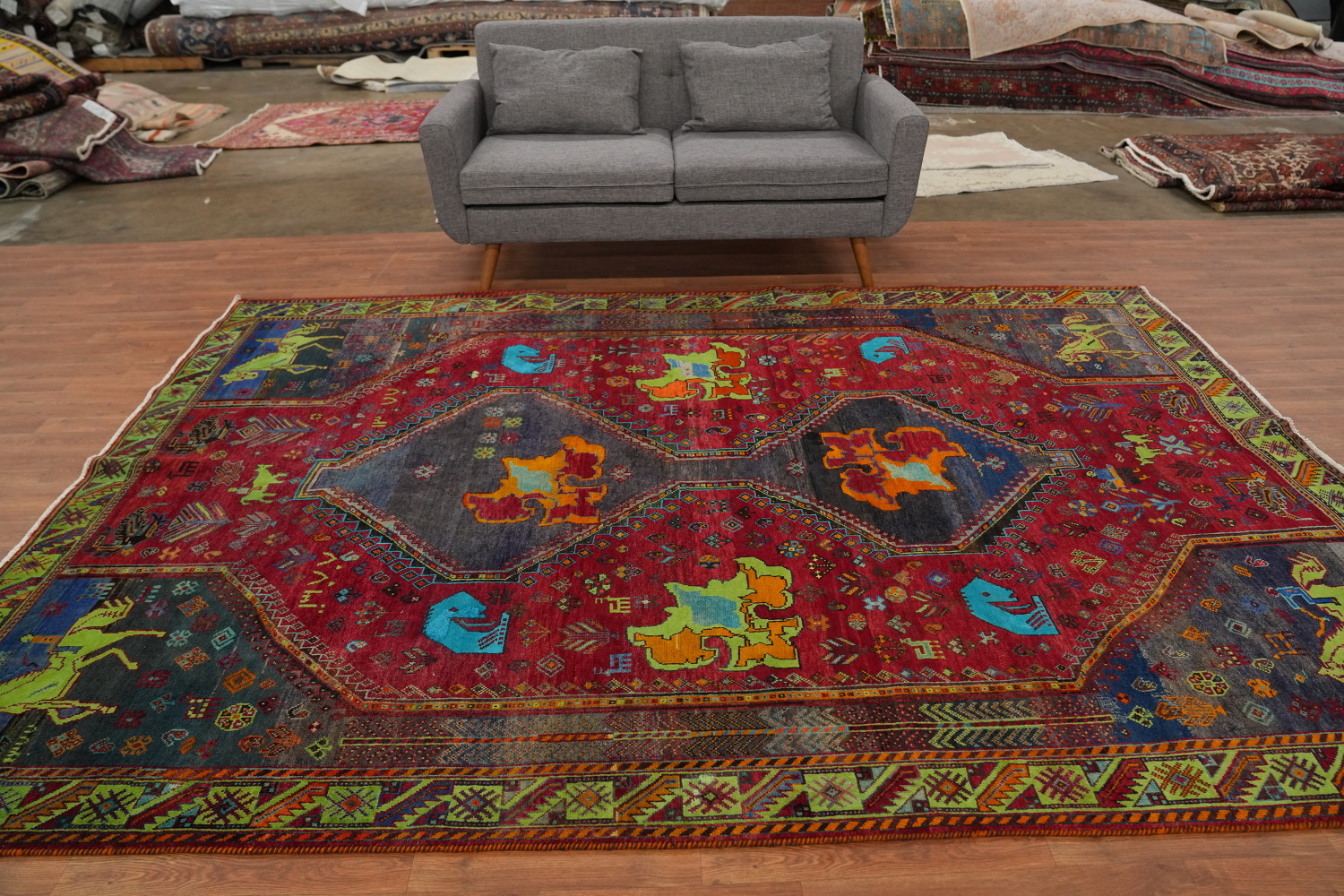 Animals Wool Tribal Shiraz Persian Area Rug 7x11