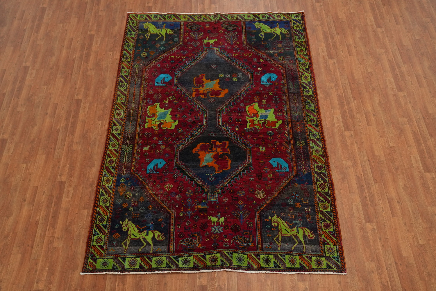 Animals Wool Tribal Shiraz Persian Area Rug 7x11
