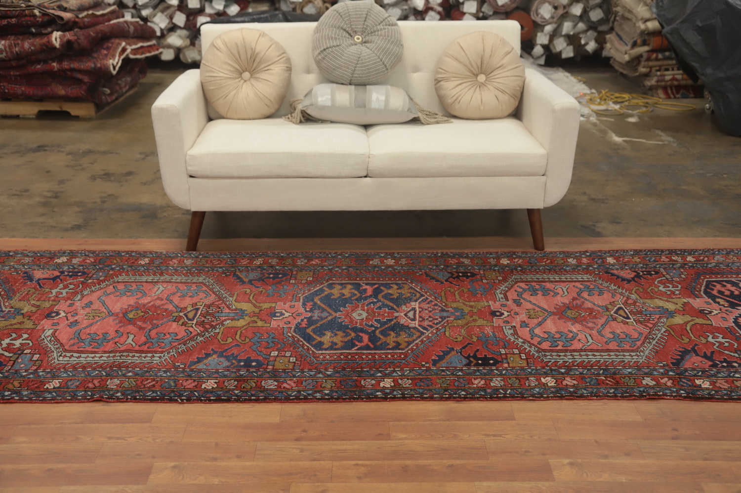 Pre-1900 Vegetable Dye Heriz Serapi Persian Runner Rug 4x14