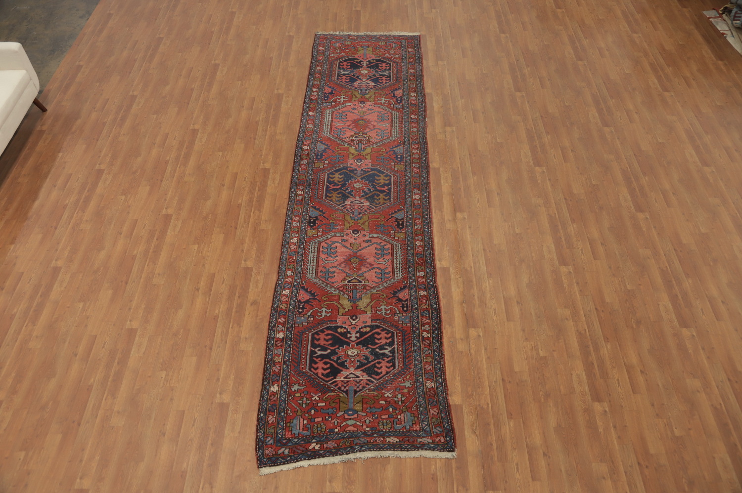 Pre-1900 Vegetable Dye Heriz Serapi Persian Runner Rug 4x14