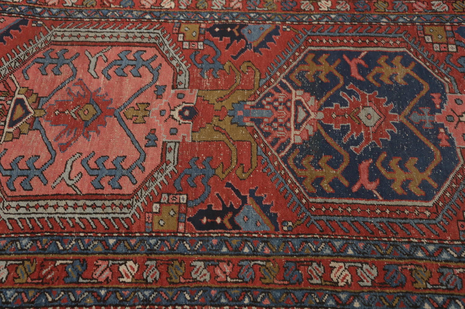 Pre-1900 Vegetable Dye Heriz Serapi Persian Runner Rug 4x14
