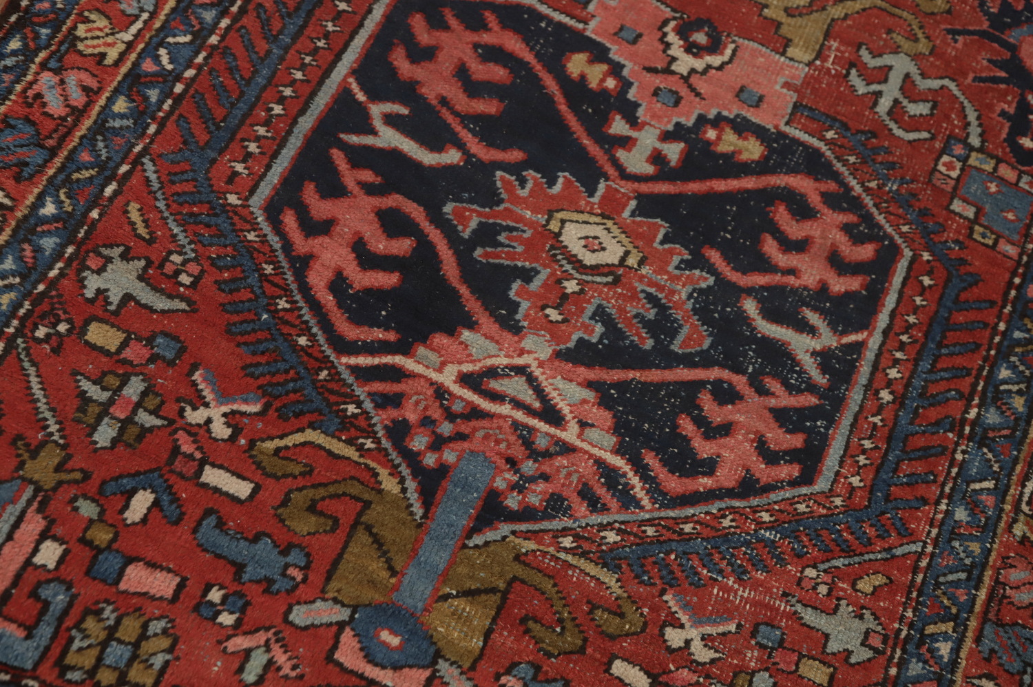 Pre-1900 Vegetable Dye Heriz Serapi Persian Runner Rug 4x14