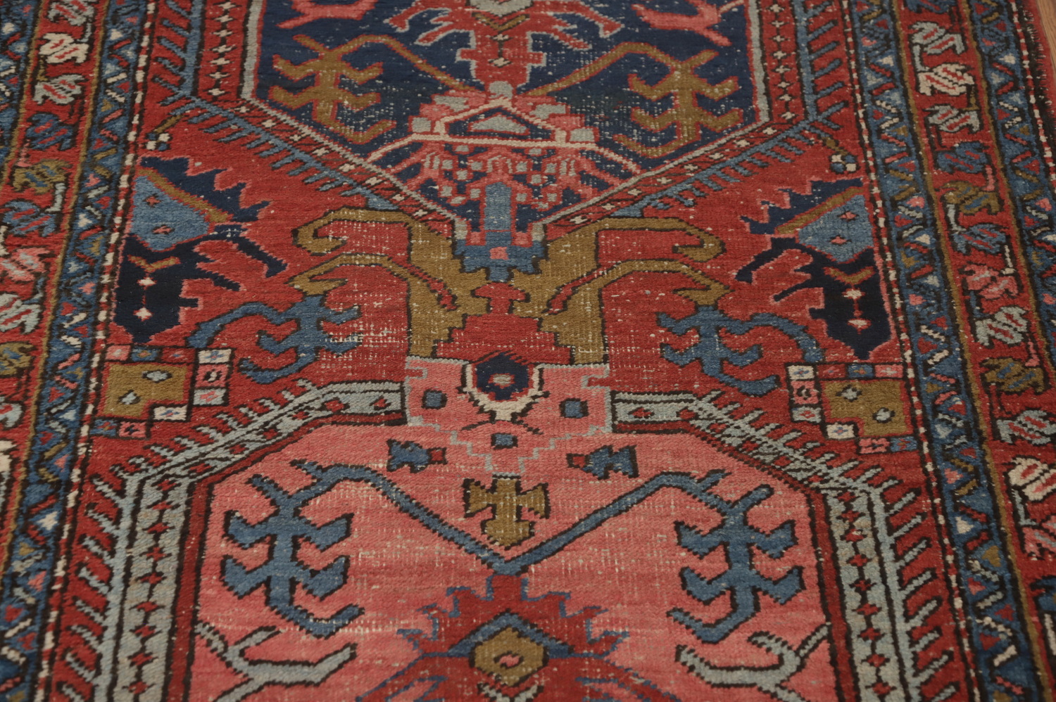 Pre-1900 Vegetable Dye Heriz Serapi Persian Runner Rug 4x14