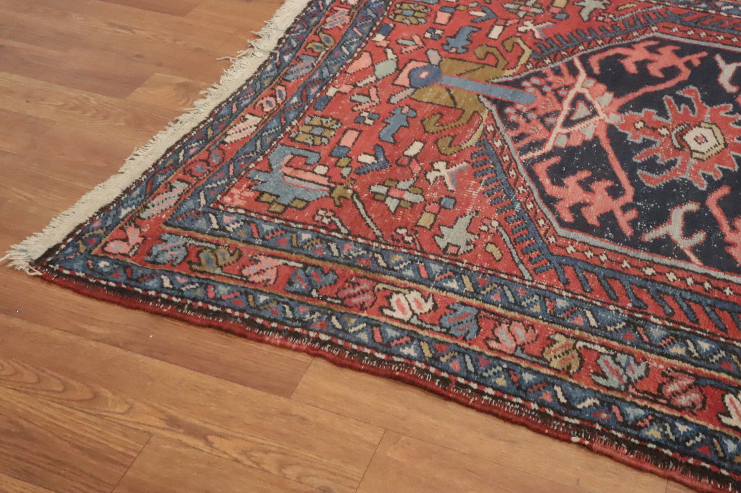 Pre-1900 Vegetable Dye Heriz Serapi Persian Runner Rug 4x14