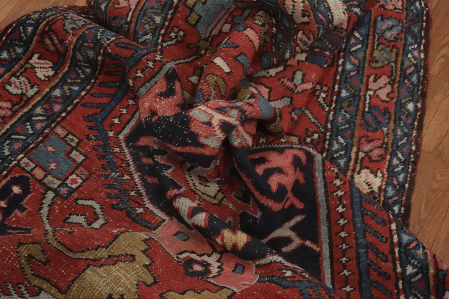 Pre-1900 Vegetable Dye Heriz Serapi Persian Runner Rug 4x14