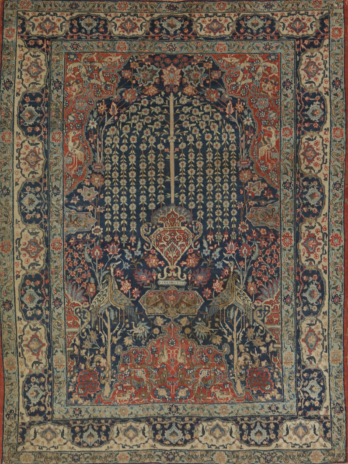 Antique Vegetable Dye Animals Tabriz Persian Rug 5x6