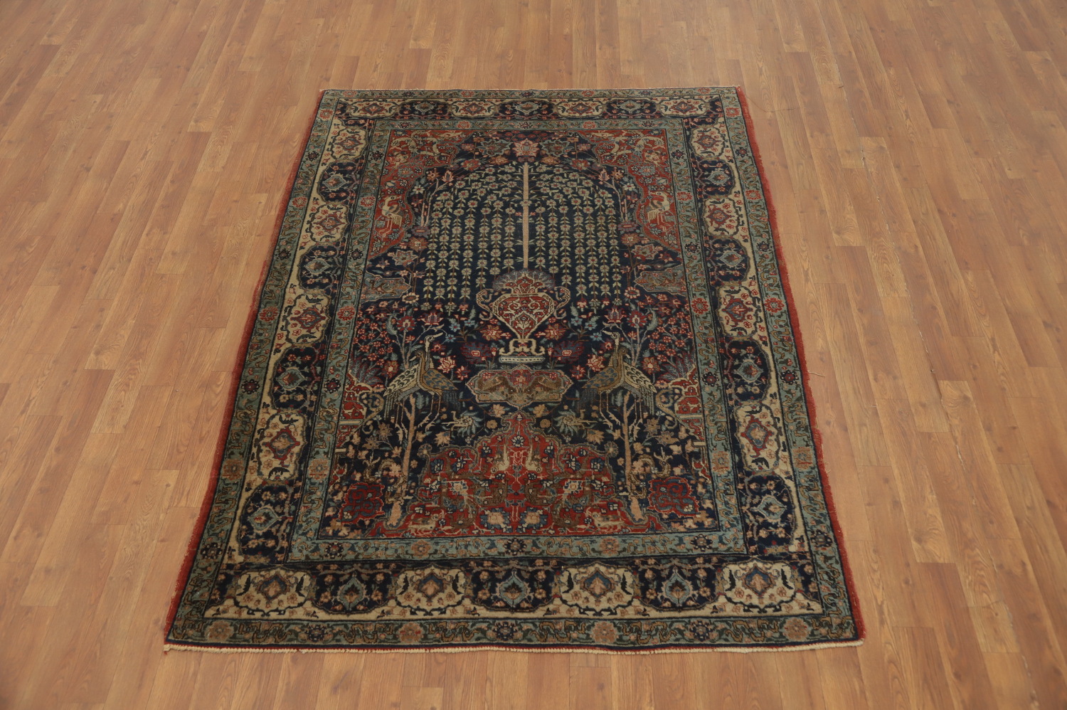 Antique Vegetable Dye Animals Tabriz Persian Rug 5x6