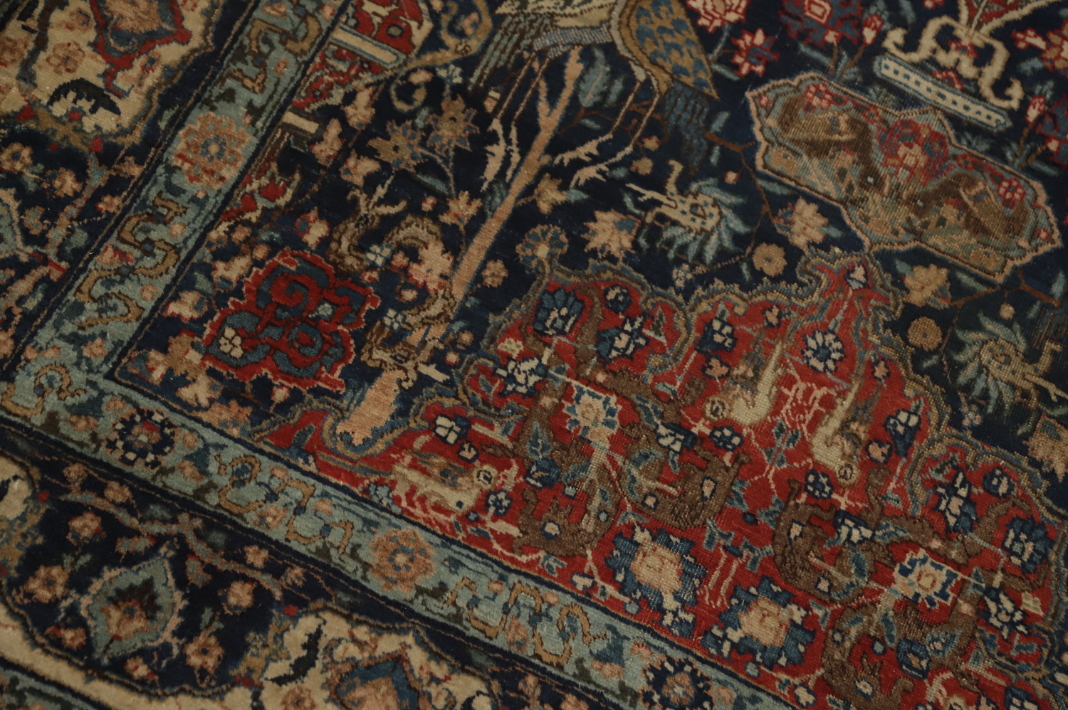 Antique Vegetable Dye Animals Tabriz Persian Rug 5x6