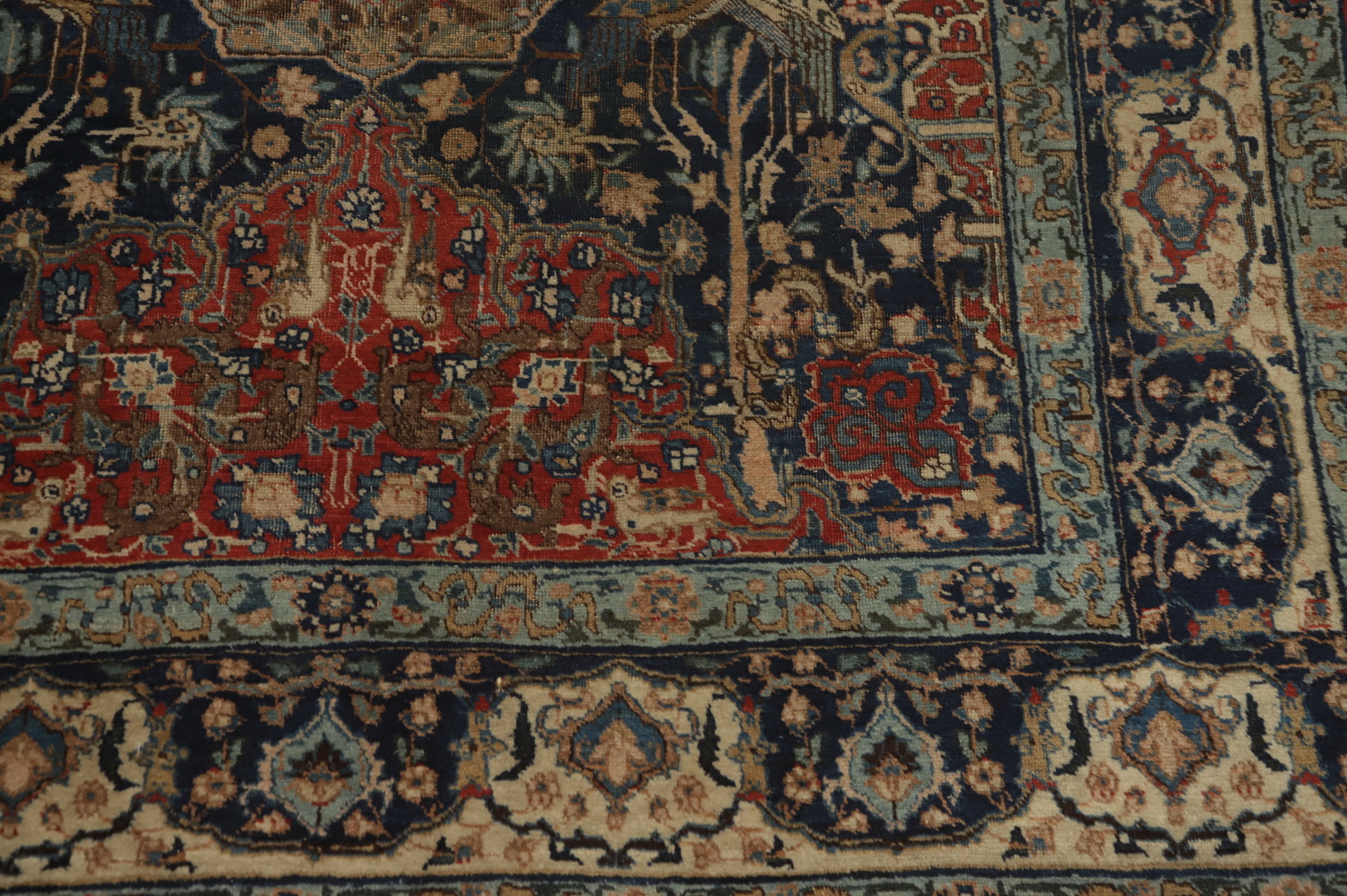 Antique Vegetable Dye Animals Tabriz Persian Rug 5x6