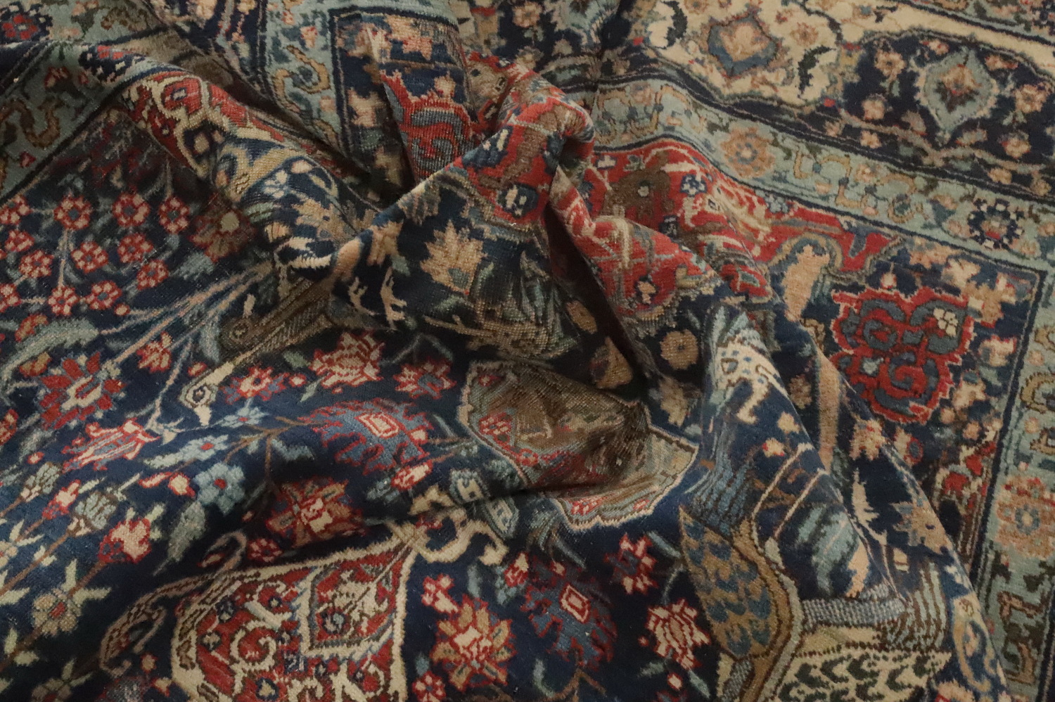 Antique Vegetable Dye Animals Tabriz Persian Rug 5x6