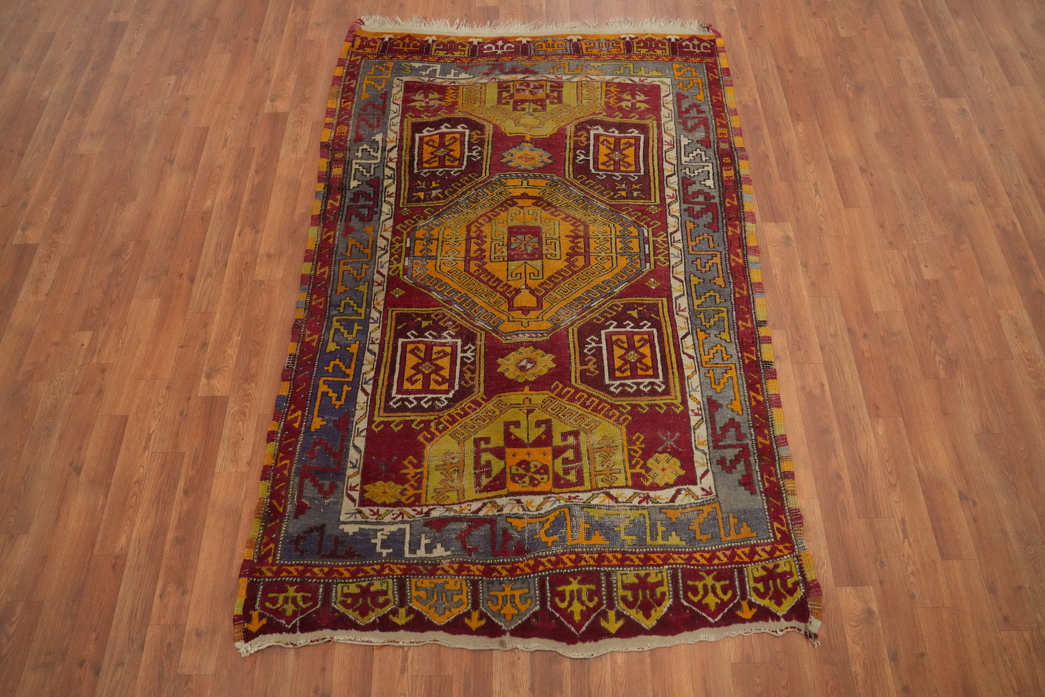 Antique Geometric Anatolian Turkish Rug 4x6