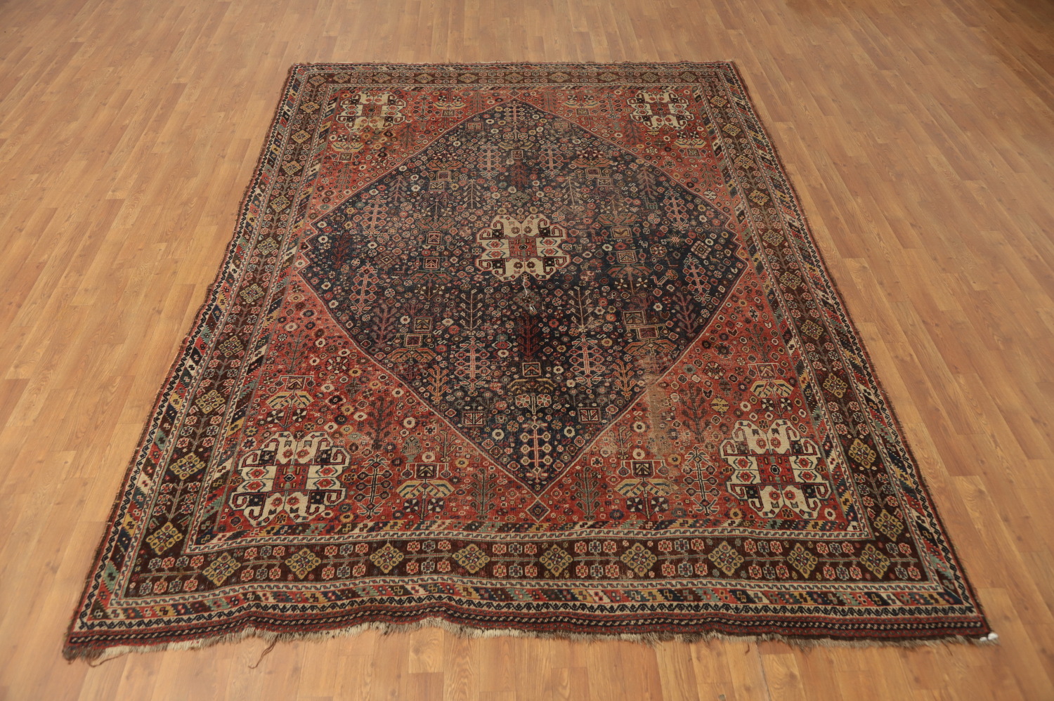 Pre-1900 Vegetable Dye Qashqai Persian Area Rug 7x10