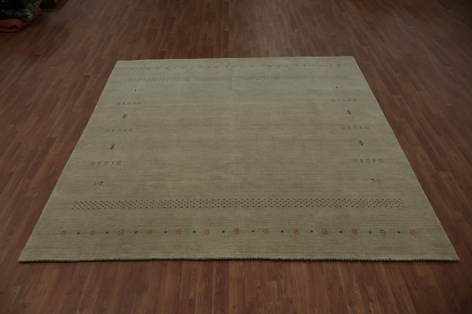 Soft Gabbeh Square Area Rug 8x8 with Delicate Tribal Patterns