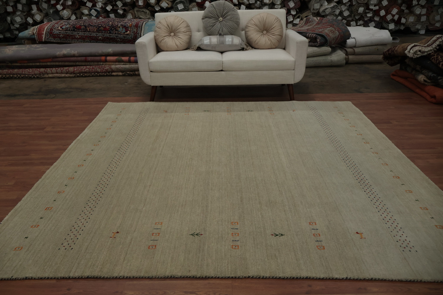 Soft Gabbeh Square Area Rug 8x8 with Delicate Tribal Patterns