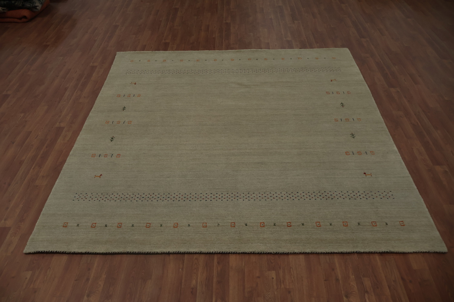 Soft Gabbeh Square Area Rug 8x8 with Delicate Tribal Patterns
