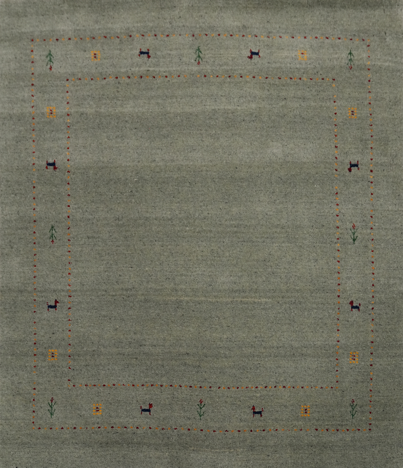 Little Animals Wool Gabbeh Tribal Square Rug 5x5