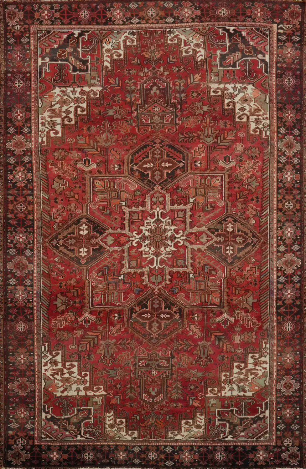 Authentic Persian Red and Black Vintage Heriz Large Rug 10x13