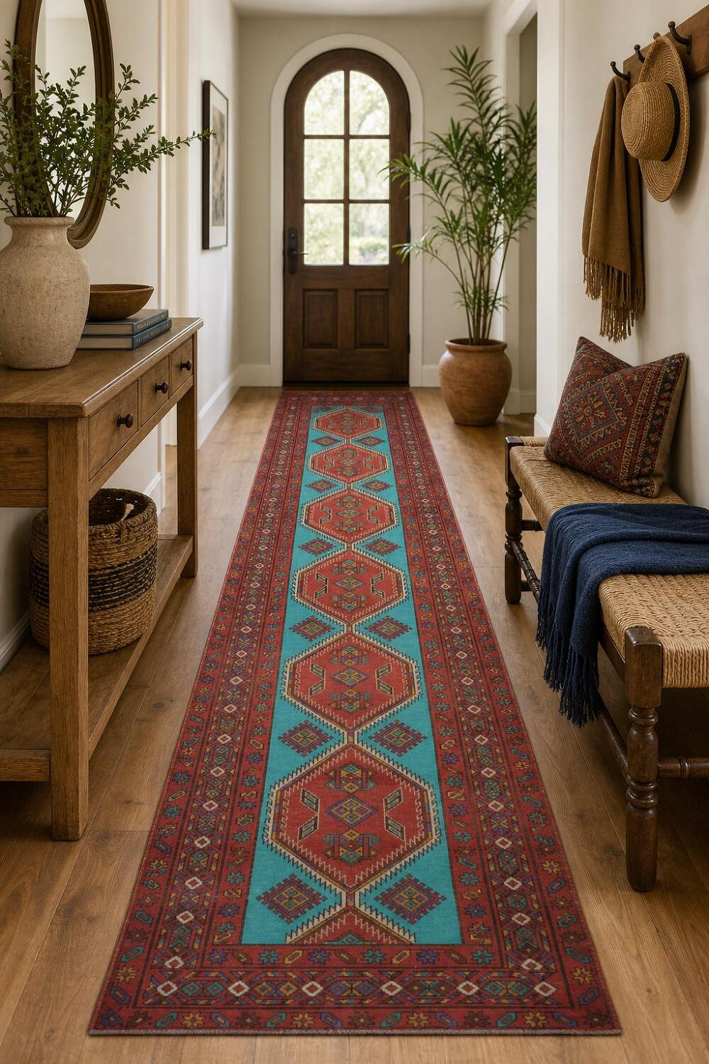 Handmade Wool Ardebil Persian Runner Rug 4x14