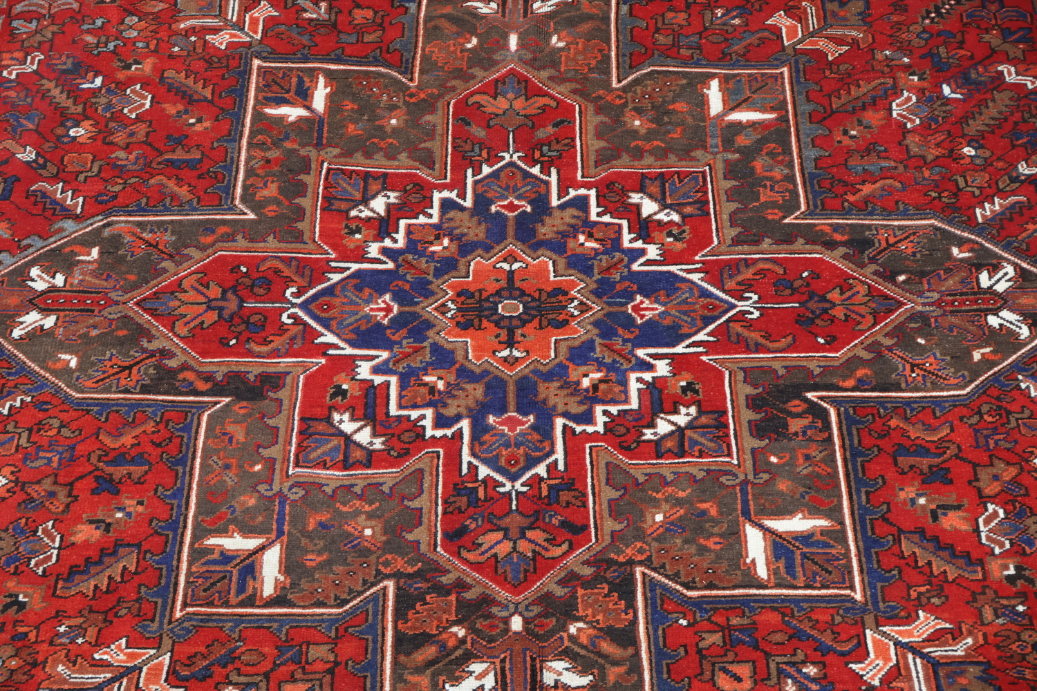 Vegetable Dye Geometric Red and Ivory Heriz Persian Area Rug 10x12