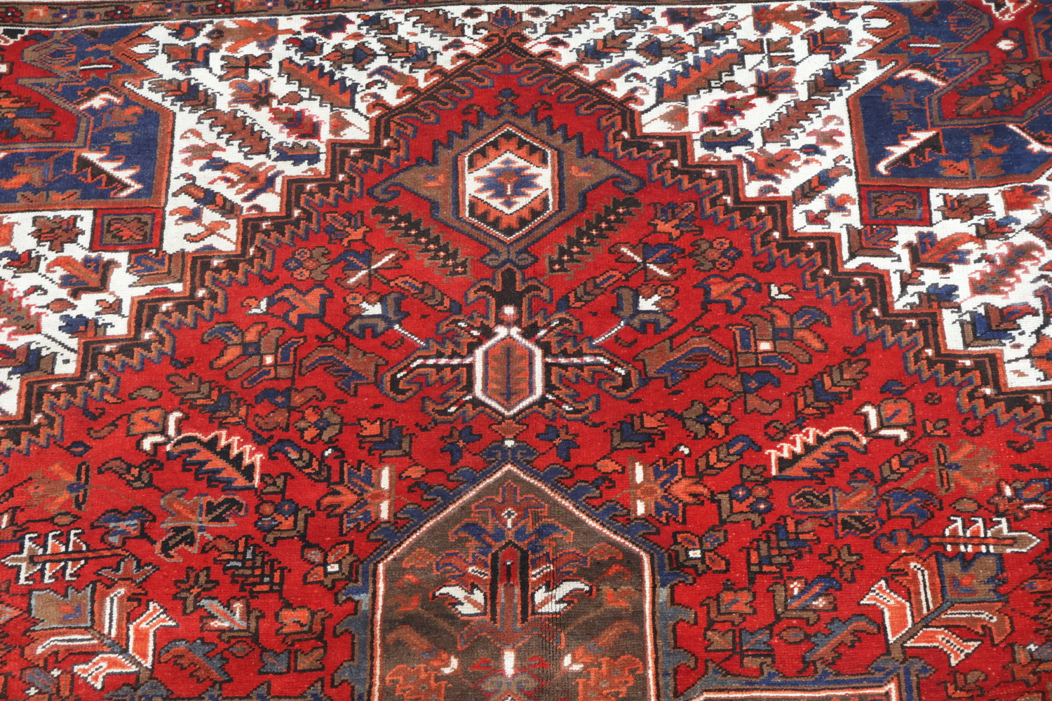 Vegetable Dye Geometric Red and Ivory Heriz Persian Area Rug 10x12