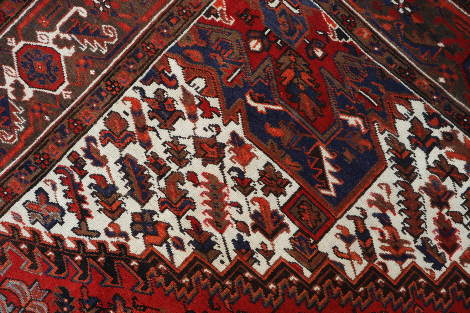 Vegetable Dye Geometric Red and Ivory Heriz Persian Area Rug 10x12