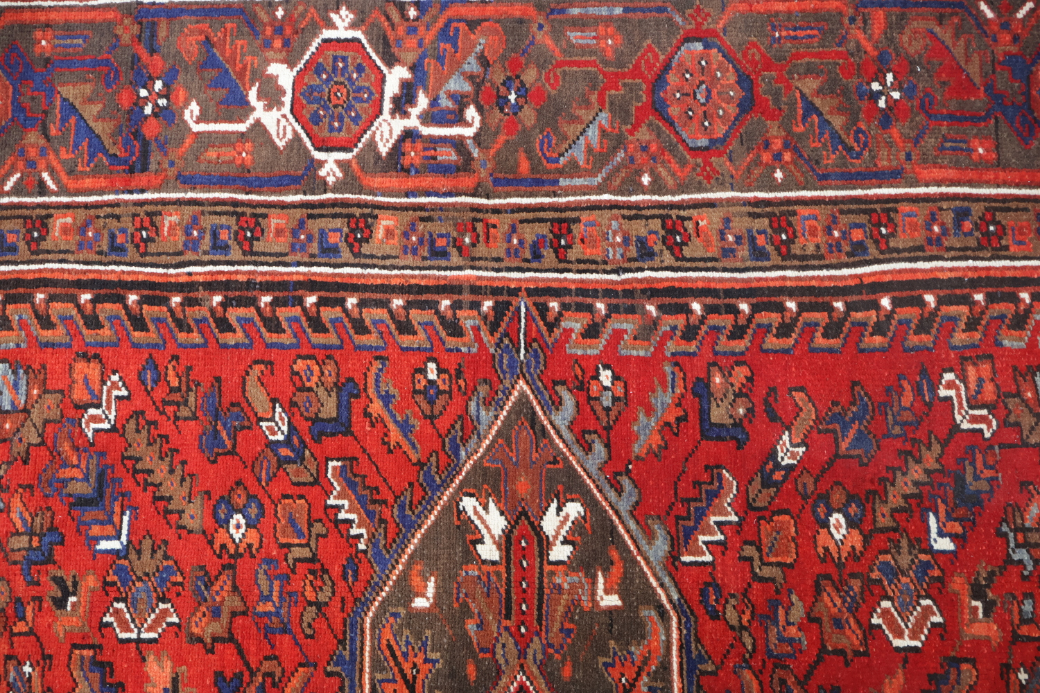 Vegetable Dye Geometric Red and Ivory Heriz Persian Area Rug 10x12