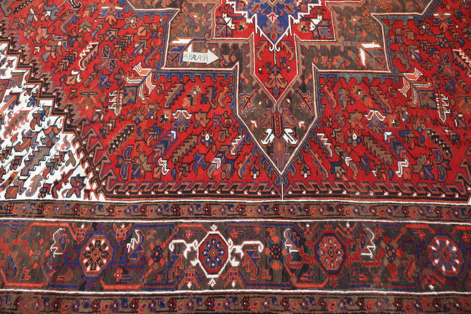 Vegetable Dye Geometric Red and Ivory Heriz Persian Area Rug 10x12