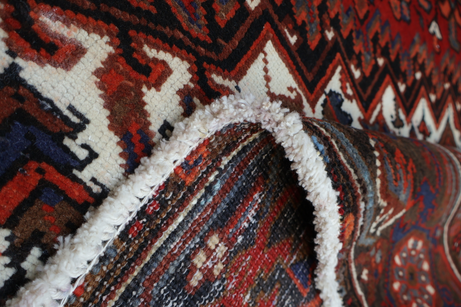 Vegetable Dye Geometric Red and Ivory Heriz Persian Area Rug 10x12